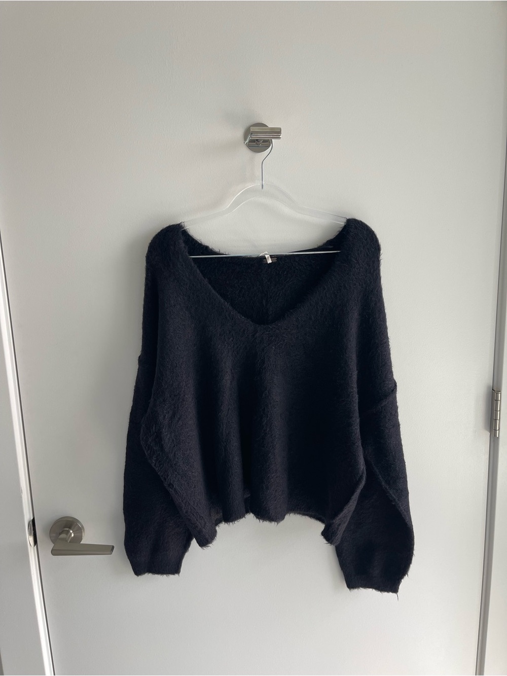 Free People Black V-Neck Fuzzy Women's Sweater